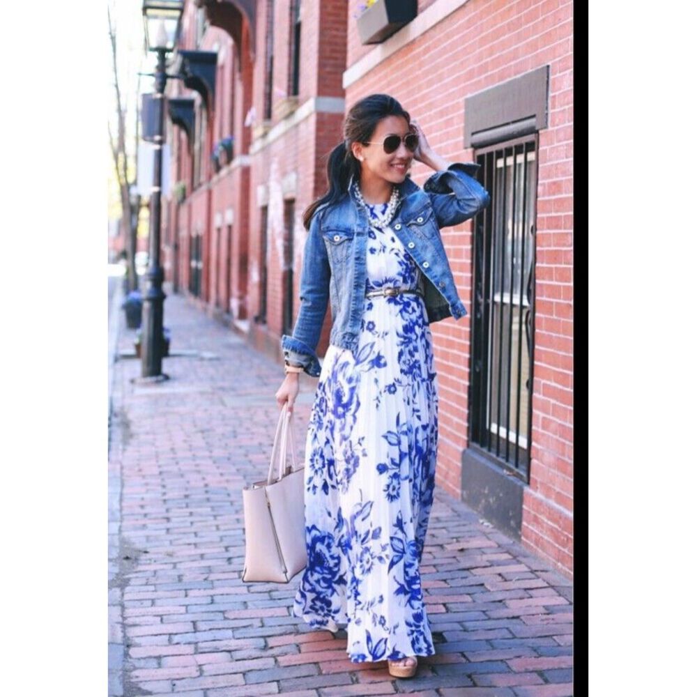 Peter Som Design Nation St. Barts Sleeveless Maxi Dress Blue White Size‎ M New - Picture 4 of 15